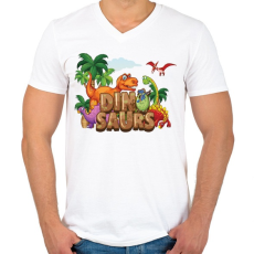 PRINTFASHION Dinoszauruszok - Férfi V-nyakú póló - Fehér