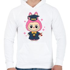 PRINTFASHION Diplomás Labubu - Férfi kapucnis pulóver - Fehér