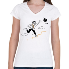 PRINTFASHION Diplomás minta - Női V-nyakú póló - Fehér női póló