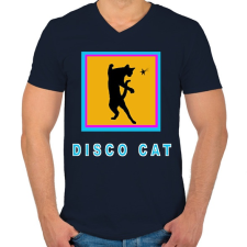PRINTFASHION DISCO CAT - Férfi V-nyakú póló - Sötétkék férfi póló