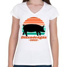 PRINTFASHION Disznóvágás 2022 - Női V-nyakú póló - Fehér női póló