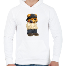 PRINTFASHION DJ maci - lemezlovas - Férfi kapucnis pulóver - Fehér