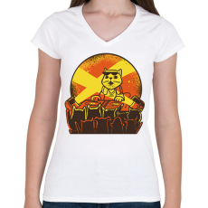 PRINTFASHION DJ macska - Női V-nyakú póló - Fehér