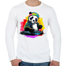 PRINTFASHION DJ Panda - Férfi hosszú ujjú póló - Fehér férfi póló