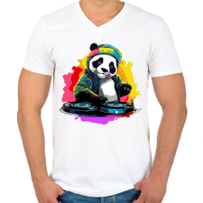 PRINTFASHION DJ Panda - Férfi V-nyakú póló - Fehér férfi póló