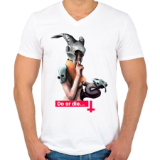 PRINTFASHION Do or die - Férfi V-nyakú póló - Fehér férfi póló