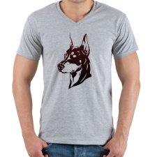 PRINTFASHION doberman - Férfi V-nyakú póló - Sport szürke férfi póló