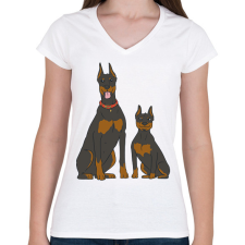 PRINTFASHION Doberman kutyák - Női V-nyakú póló - Fehér női póló
