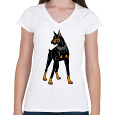 PRINTFASHION Doberman - Női V-nyakú póló - Fehér