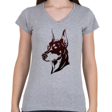 PRINTFASHION doberman - Női V-nyakú póló - Sport szürke