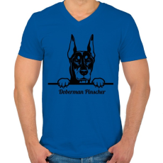 PRINTFASHION Doberman Pinscher - Férfi V-nyakú póló - Királykék