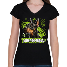 PRINTFASHION Dobermann firka - Női V-nyakú póló - Fekete