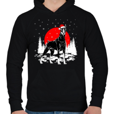 PRINTFASHION Dobermann karácsony - Férfi kapucnis pulóver - Fekete férfi pulóver, kardigán