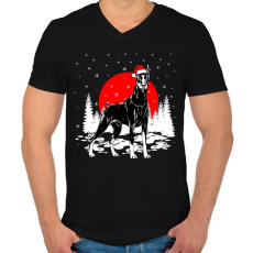 PRINTFASHION Dobermann karácsony - Férfi V-nyakú póló - Fekete