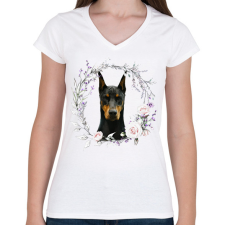 PRINTFASHION dobi kutyus - női - Női V-nyakú póló - Fehér női póló