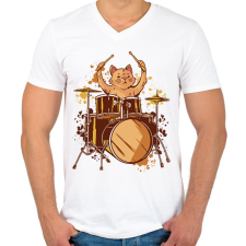 PRINTFASHION Dobos cica - Férfi V-nyakú póló - Fehér férfi póló