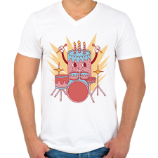 PRINTFASHION Dobos torta - Férfi V-nyakú póló - Fehér férfi póló