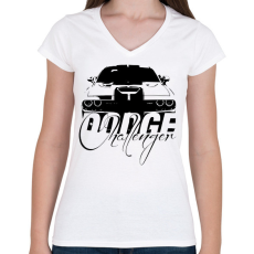 PRINTFASHION Dodge Challenger - Női V-nyakú póló - Fehér