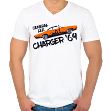 PRINTFASHION Dodge Charger '69 - General Lee - Férfi V-nyakú póló - Fehér férfi póló