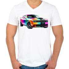 PRINTFASHION Dodge  - Férfi V-nyakú póló - Fehér férfi póló