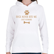 PRINTFASHION Dog never bite me - Női kapucnis pulóver - Fehér