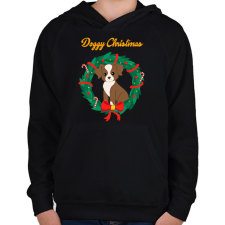 PRINTFASHION Doggy Christmas - Gyerek kapucnis pulóver - Fekete gyerek pulóver, kardigán