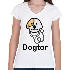 PRINTFASHION DoGtor - Női V-nyakú póló - Fehér női póló
