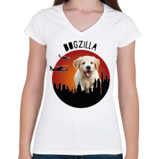 PRINTFASHION Dogzilla - Női V-nyakú póló - Fehér