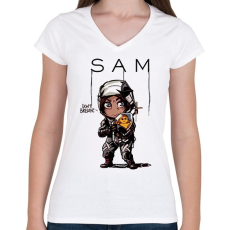 PRINTFASHION Don't breathe! Sam - Női V-nyakú póló - Fehér