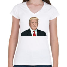 PRINTFASHION Donald Trump - Női V-nyakú póló - Fehér női póló