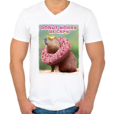 PRINTFASHION Donut worry be Capy - Férfi V-nyakú póló - Fehér férfi póló