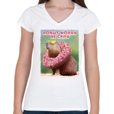 PRINTFASHION Donut worry be Capy - Női V-nyakú póló - Fehér