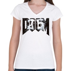 PRINTFASHION DOOM - Női V-nyakú póló - Fehér