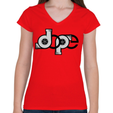 PRINTFASHION DOPE turbós logó - Női V-nyakú póló - Piros