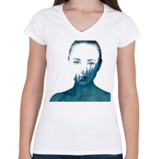 PRINTFASHION Double exposure Girl - Női V-nyakú póló - Fehér női póló