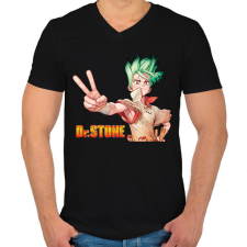 PRINTFASHION Dr. Stone  - Férfi V-nyakú póló - Fekete férfi póló