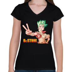 PRINTFASHION Dr. Stone  - Női V-nyakú póló - Fekete