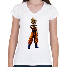 PRINTFASHION dragon ball super-saiyan - Női V-nyakú póló - Fehér női póló