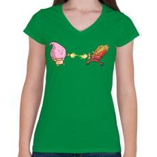 PRINTFASHION Dragonball kajaharc - Női V-nyakú póló - Zöld