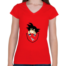 PRINTFASHION Dragonball Son Goku  - ZSEB - Női V-nyakú póló - Piros