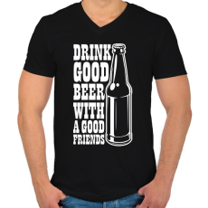 PRINTFASHION Drink Good Beer - Fehér - Férfi V-nyakú póló - Fekete