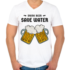 PRINTFASHION DRINKBEER - Férfi V-nyakú póló - Fehér