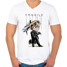 PRINTFASHION DS Fragile - Férfi V-nyakú póló - Fehér férfi póló