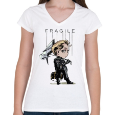 PRINTFASHION DS Fragile - Női V-nyakú póló - Fehér női póló
