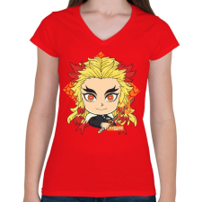 PRINTFASHION DS Kyojuro - Női V-nyakú póló - Piros női póló