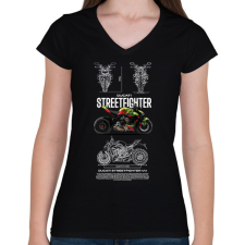 PRINTFASHION ducati streetfighter - Női V-nyakú póló - Fekete női póló
