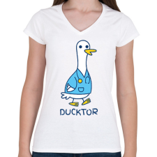 PRINTFASHION Ducktor - Női V-nyakú póló - Fehér női póló