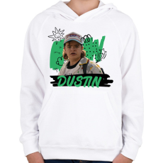 PRINTFASHION Dustin - Stranger Things - Gyerek kapucnis pulóver - Fehér