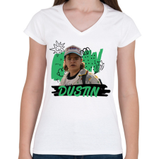 PRINTFASHION Dustin - Stranger Things - Női V-nyakú póló - Fehér női póló