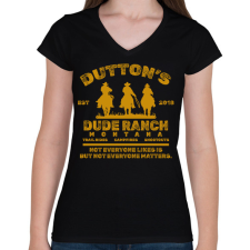 PRINTFASHION Dutton's Dude Ranch - Női V-nyakú póló - Fekete női póló